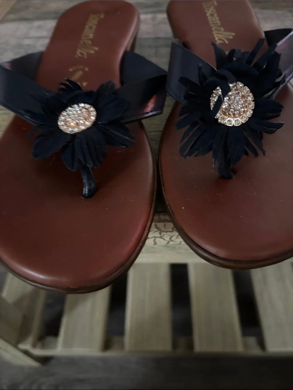 Toscanella Navy Floral Jewel Thong Sandals for Women